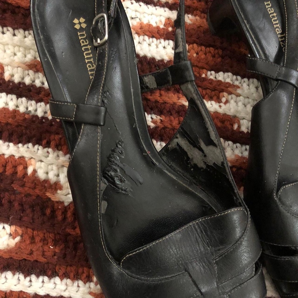 80s/90s Black Leather woven Fisherman Pilgrim Sandal Maryjane loafers flats shoe - Picture 5 of 6